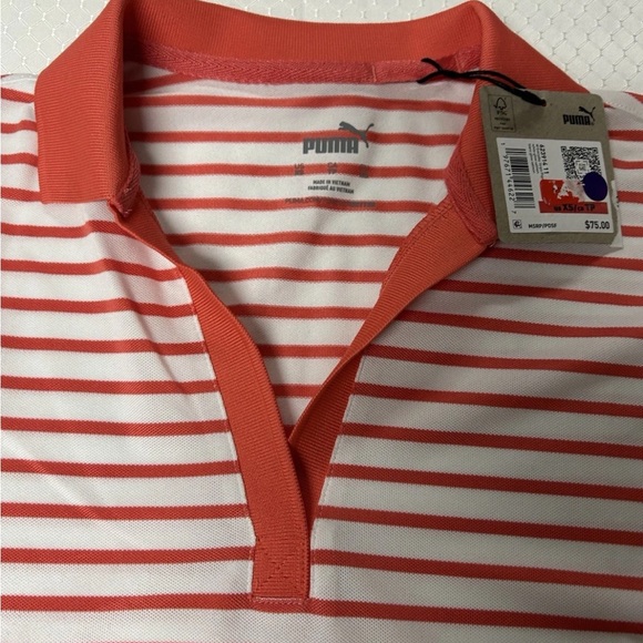 Puma Women's Everyday Striped White Glow/Salmon Pique Polo Shirt Multiple Sizes - Picture 11 of 16